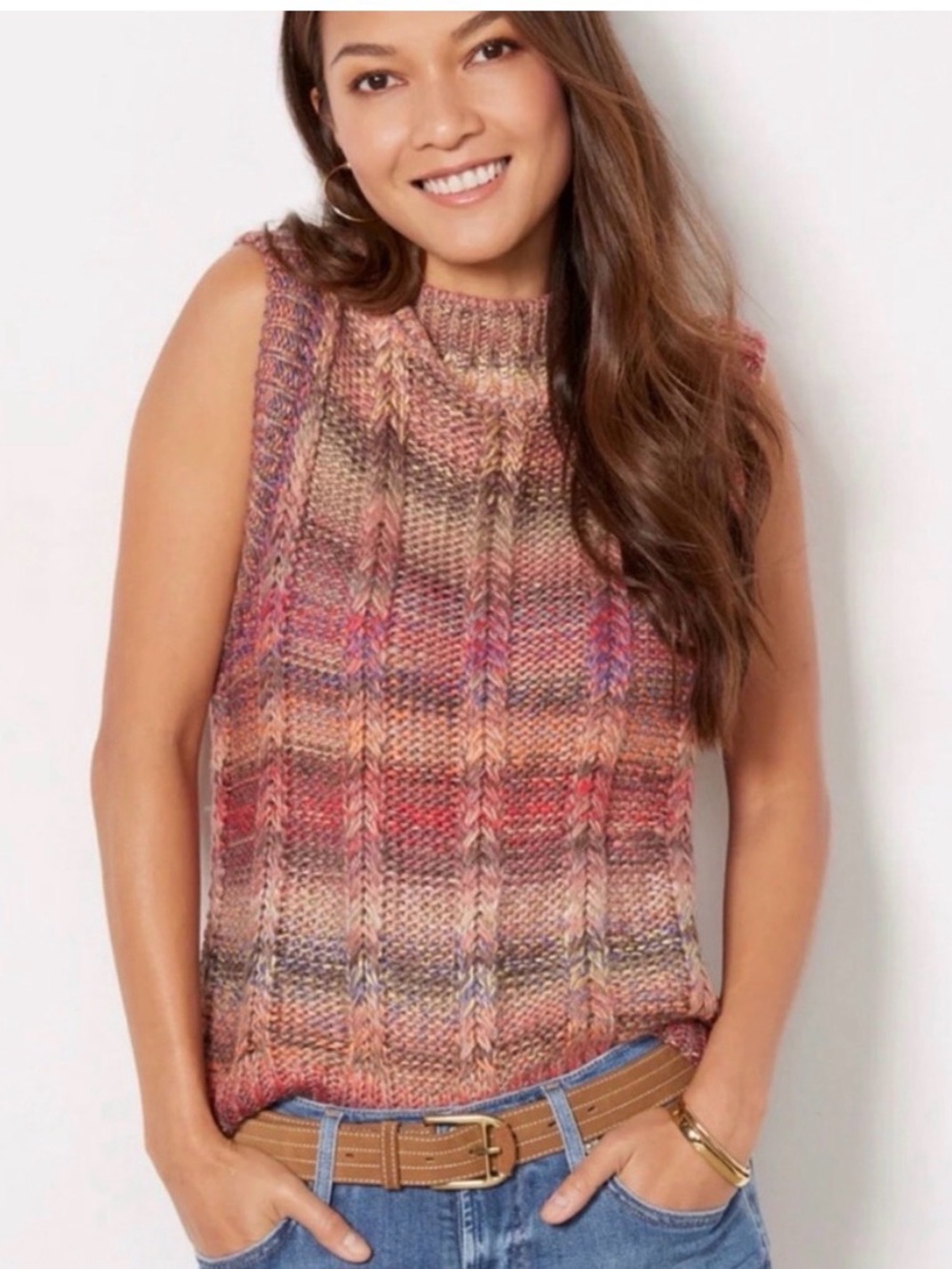 Evereve Jovie Ombré Tank Sweater Mock Turtleneck Vest Knit L